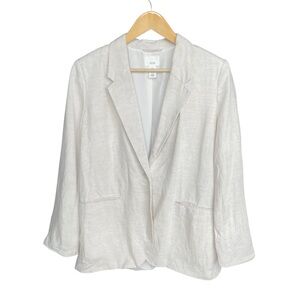 H&M Women’s Linen Blend Blazer Cream Neutral Minimalist Office Casual Boho Chic